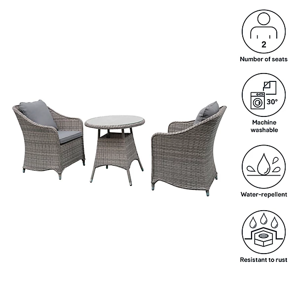 GoodHome Hamilton Cappuccino Rattan effect 2 seater Bistro set - Image 6